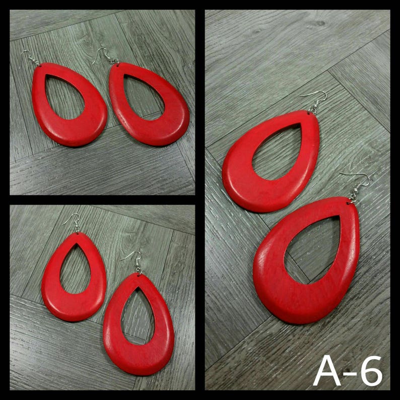 Red Circle Earrings Dangle Earrings Red Earrings Red Wooden Earrings Red Wood Earrings Geometric Earrings- Long Earrings