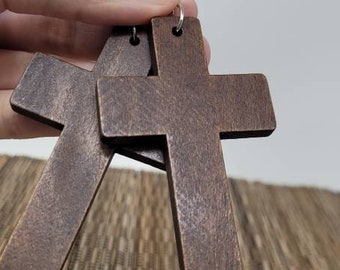 Cross Earrings, Brown Cross Earrings Dangle, Huge Cross Earrings, Big Cross Earrings, Women Earrings, Wooden Cross, Wood Cross Earrings