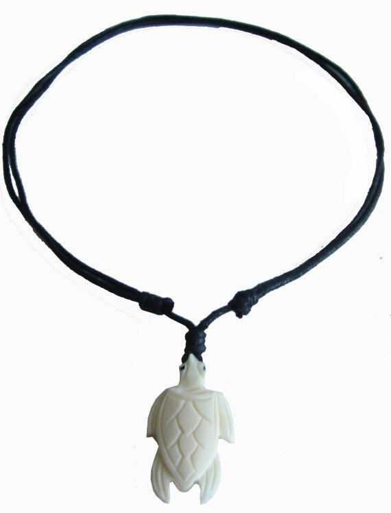 Turtle Necklace - Sea Turtle Pendant - Hand Carved Maori Style Bone Pendant - White Fish Hook Necklace Fish Hook Pendant White Fish Hook