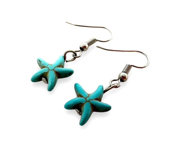 Turquoise Starfish Earrings Dangle Star Earrings Handmade Design Sea Star Earrings Turquoise Starfish Jewelry hawaiian Earrings Etsy