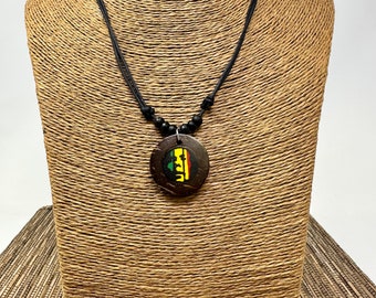Rasta Necklace, Reggae Necklace, Rastafari Necklace, Jamaican Necklace, Rastafarian Jewelry, Rasta Pendant, Rasta Man Wood Pendant Necklace