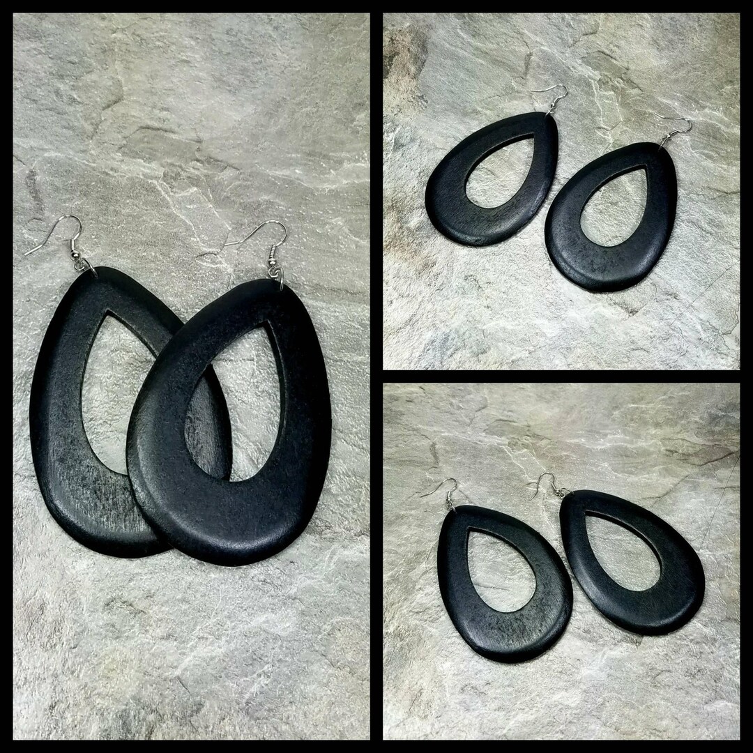Black Wood Earrings Black Wooden Earrings Drop and Dangle Etsy