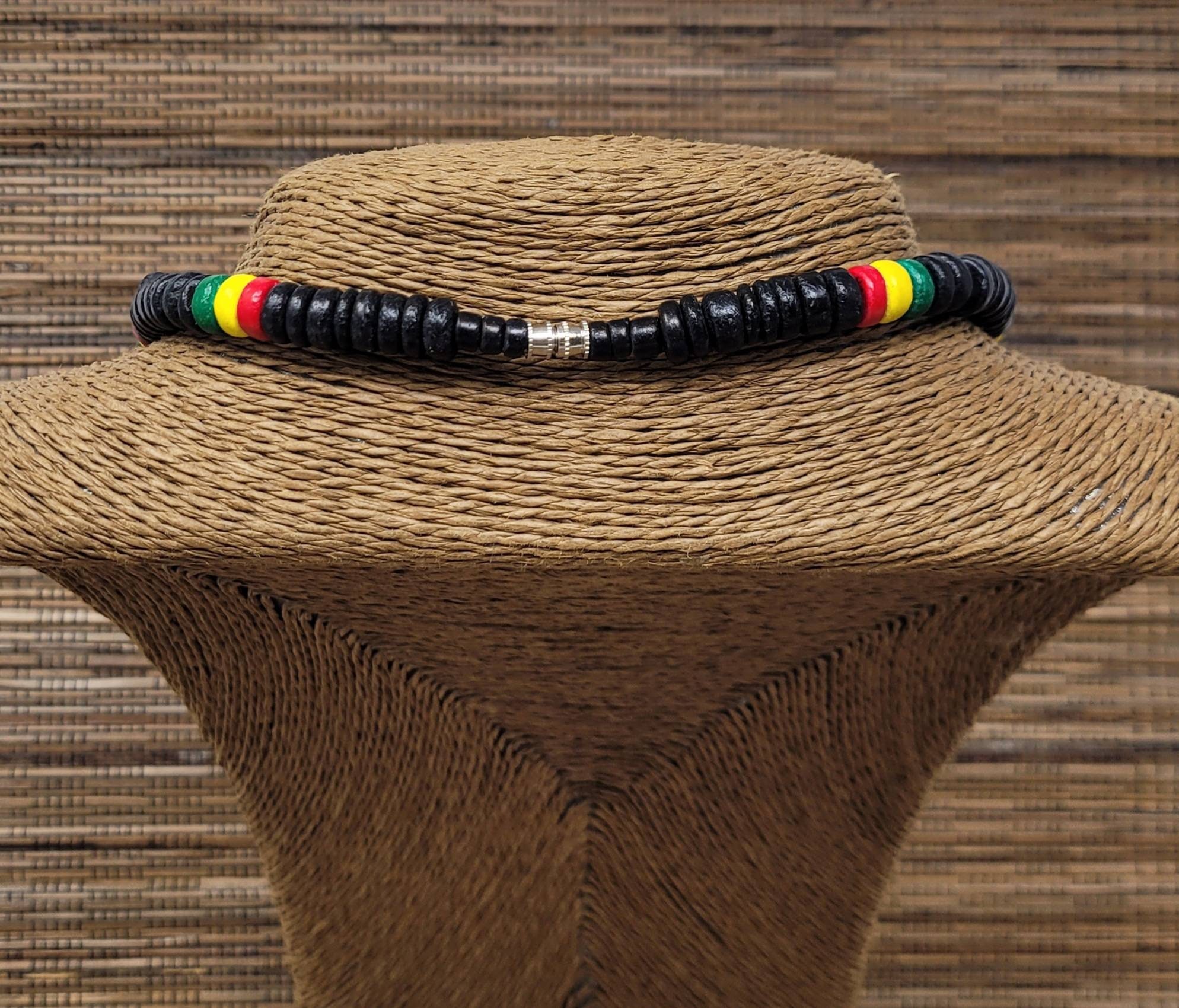 Collier Surf Surfeur En Bois - Pendentif Rasta Noir/Marron/Bordeaux - Longueur 47 Cm - Homme Et Femme