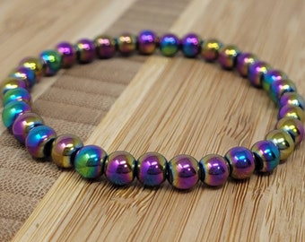 Rainbow Hematite Bracelet, Rainbow Hematite Jewelry, Rainbow Hematite Beads Bracelet, Rainbow Gemstone Bracelet, Rainbow Gemstone Beads