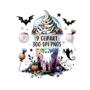Halloween Coffee Clipart Set, Scary Watercolor Hot Coffee Drink Clipart Bundle, Spooky Season PNG Bundle, Ghost Shirt PNG, Instant Download