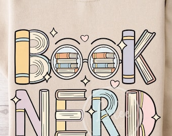 Nerd de libros PNG, Doodle Bookish Trendy Book Lover Sublimation Digital Design, Pastel PNG, Trendy PNG for Booktok Librarian Digital Download