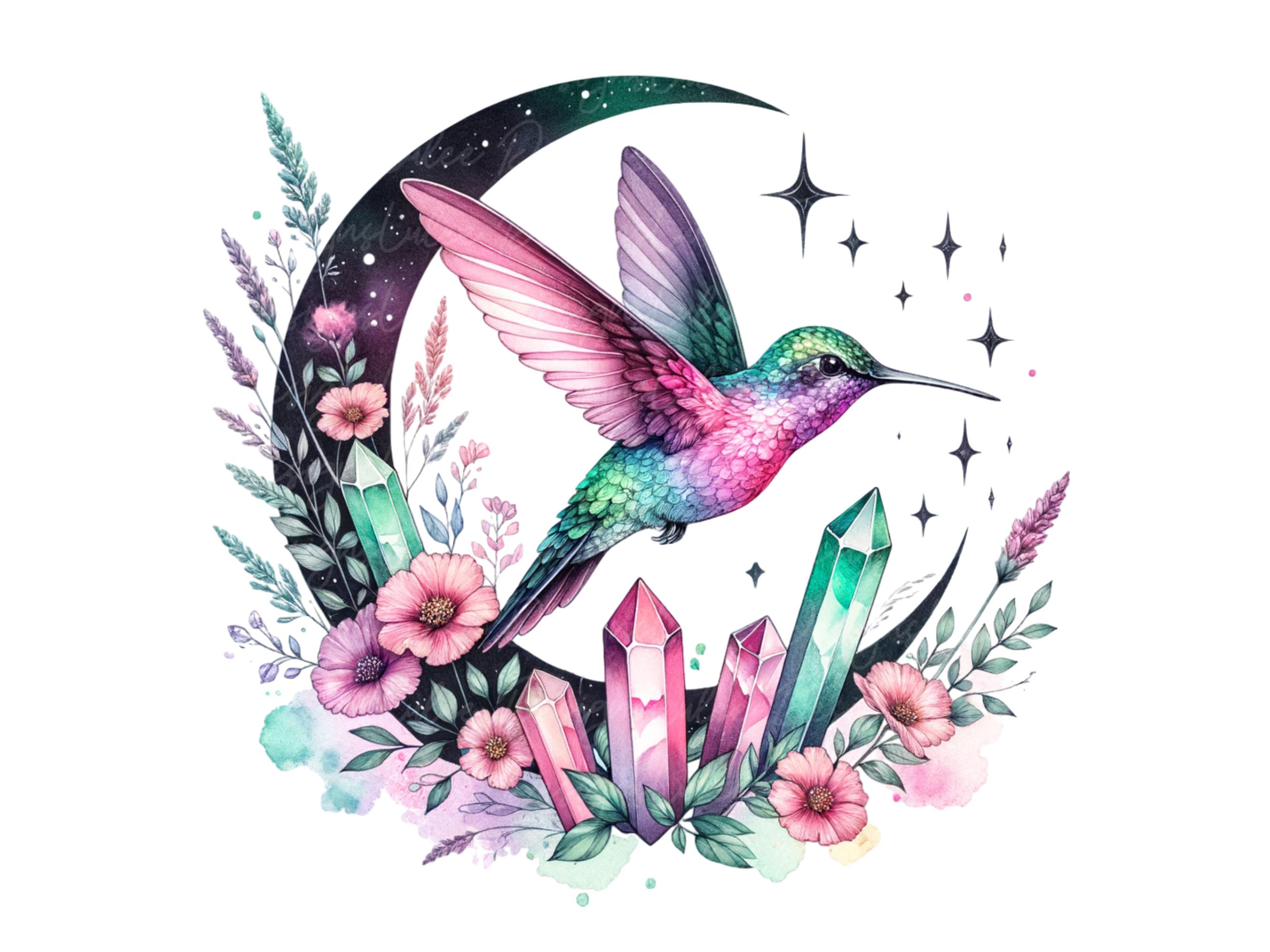 Hummingbird PNG Clipart: Celestial Crystals, Moon Phase Design (digital ...