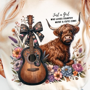 Juste une fille qui aime la musique country, Une fille qui aime les vaches Highland, PNG du Sud, Country PNG, Sublimation De La Musique Country, Sublimation PNG
