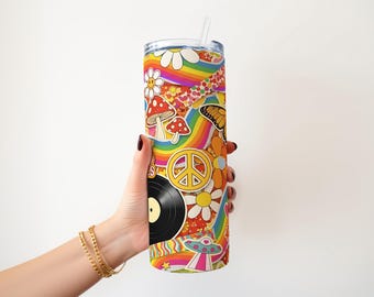 Retro Mushroom Tumbler Wrap: 70s Psychedelic PNG Design (Digital Download)