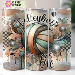 Volleyball Tumbler Wrap: Checker Design 20oz Skinny (PNG Digital Download)