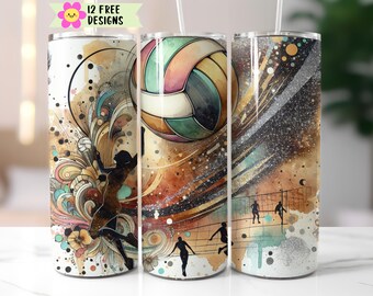 Volleyball Tumbler Wrap PNG: 20oz Skinny Sublimation Design (Digital Download)
