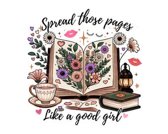 Smut Book Lover PNG: aquarel bloemen clipart voor mokken en T-shirts (digitale download)