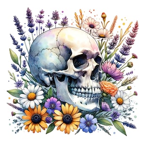 Floral Skull Sublimation PNG: Witchy Celestial Design (Digital Download