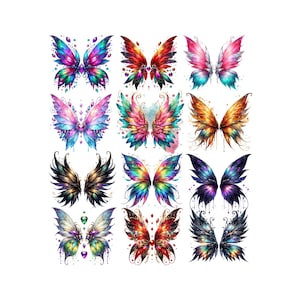 Magical Fairy Wings Clipart Pack, Watercolor Angel Wing Clip Art, Pastel Fantasy Graphics, Magic Rainbow Colors Enchanted Wing PNG Set