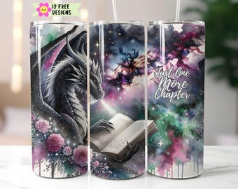 Opakowanie na kubek Dragon Reading: Book Lover 20oz Skinny Sublimation Design (pobranie cyfrowe)