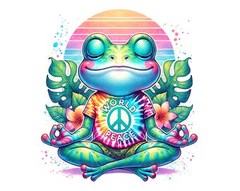 Tie Dye Peace Frog PNG: Groovy 70s Sublimation Design (Digital Download