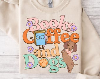 Book Lover Png: Dog Lover png, Books Coffee & Dogs Reading Design (Digital Download)