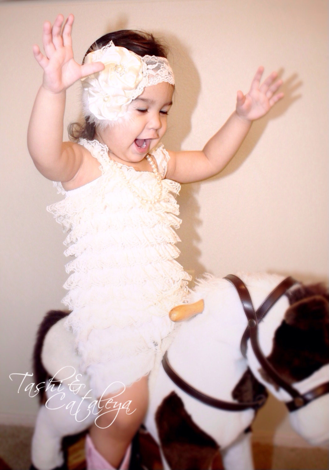 Vintage ivory lace romper with matching satin headband. Size | Etsy