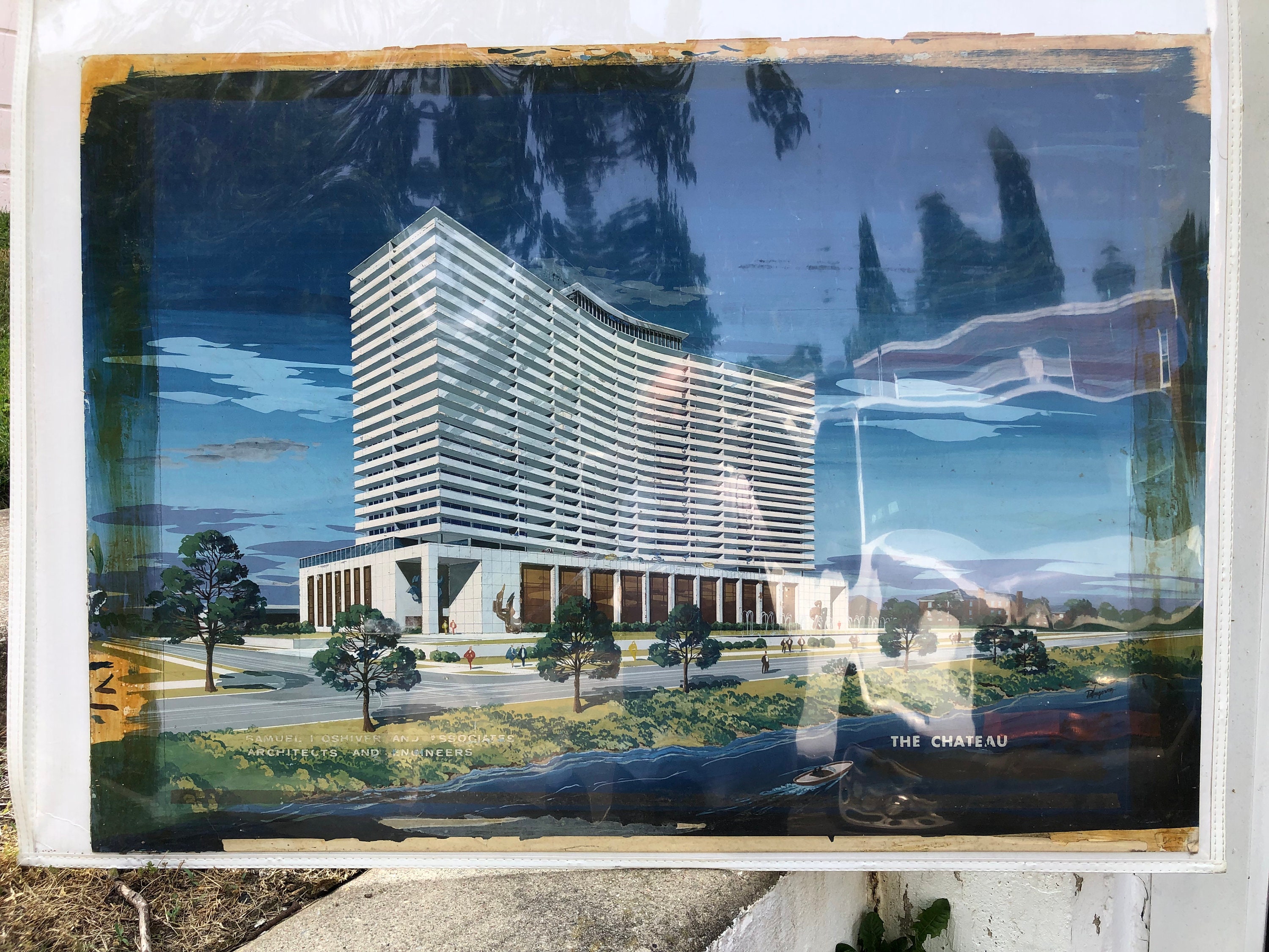 Original Architecture Rendering 1960’s Mid Century Modern Chateau