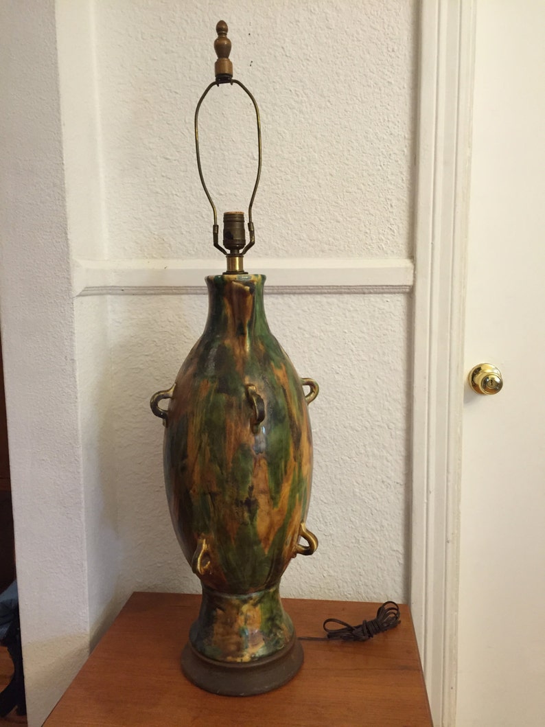 Super Unusual Mid Century Modern Jug Handle Glazed Lamp