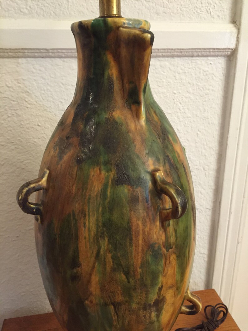 Super Unusual Mid Century Modern Jug Handle Glazed Lamp