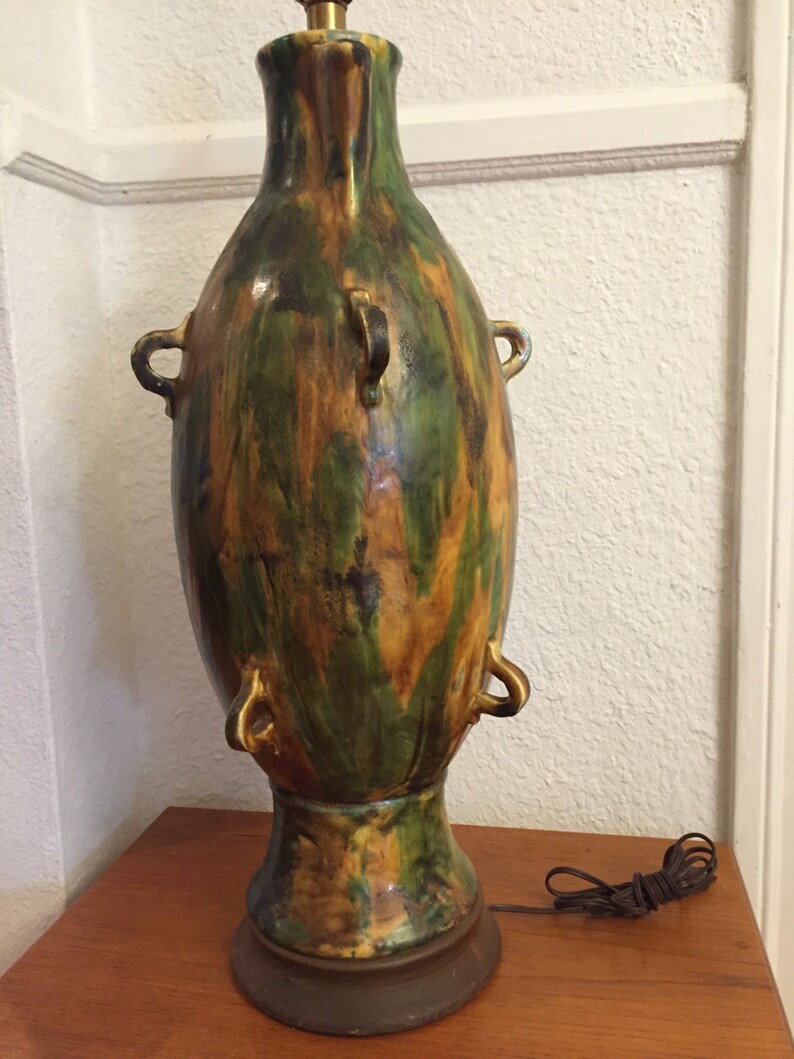 Super Unusual Mid Century Modern Jug Handle Glazed Lamp