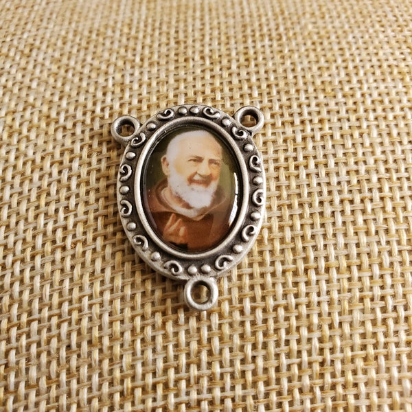 St. Padre Pio Rosary Centerpiece. Pewter medal. 1 inch