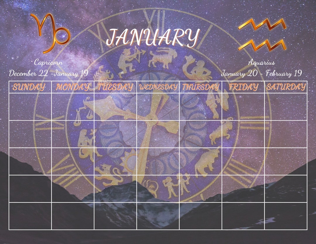 Printable Astrology Monthly Calendar | Horizontal, US Letter Size | Sunday Start | Printable ...