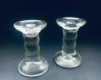 Vintage Design Ice Glass Twisted Candle Holder Set, France 1970's