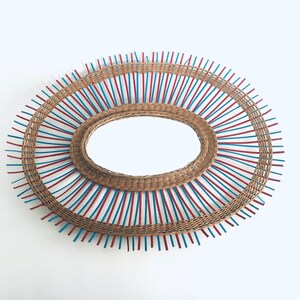 Vintage French Riviera Wicker Oval Mirror, 1950&#39;s France
