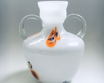 Vintage White Murano Art Glass Vase 1960's Italy