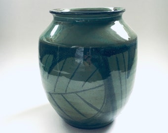 Midcentury Modern Art Studio Pottery Leaf Pattern Vase, 1970's