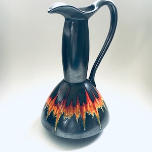 Vintage Art Pottery Metal Glazed Xlarge Pitcher Vase, Italy 1960&#39;s