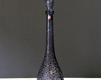 Vintage Empoli Glass Purple Genie Decanter Bottle, Italy 1960's