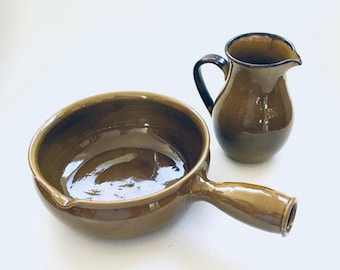 Vintage Vallauris Pottery Bowl & Decanter by Felix-Ceram, France 1960's
