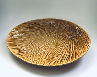 Plato de decoración Paille de cerámica vintage Keralux Series por Boch Freres, Bélgica 1950