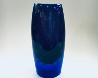 Modern Handblown Art Glass Bullicante Vase in Blue and Purple Colors