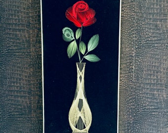 Vintage 1960's Needle Pin String Art 'Rose in Vase'