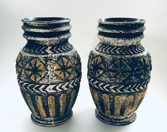 Vintage 1960's Bay Keramik Matt Antique Finished Vase set of 2