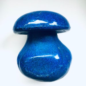 Vintage 1970's Art Ceramic Pottery Blue Mushroom Garden Ornament