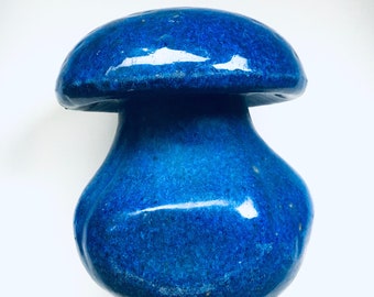 Vintage 1970's Art Ceramic Pottery Blue Mushroom Garden Ornament