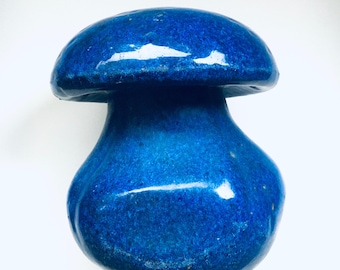 Vintage 1970's Art Ceramic Pottery Blue Mushroom Garden Ornament