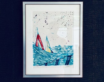 Yachting signed Art Litho print 1978 Belgium