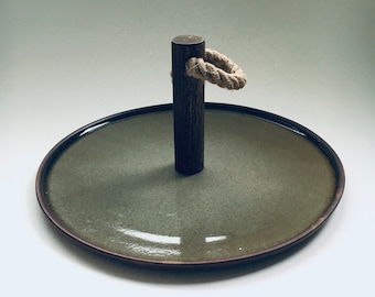 Vintage Studio Pottery Cheese Serving Dish Plate, Grès de l'Arnon, France 1970's