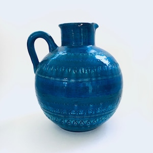 Vintage Art Ceramics Rimini Blue Ball Decanter Vase by Aldo Londi for Bitossi, Italy 1960&#39;s