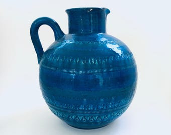 Vintage Bitossi Rimini Blue Vase Decanter, Aldo Londi Italian Pottery, 1960s