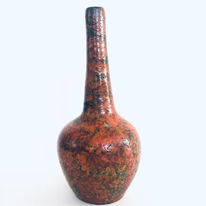 Midcentury Art Studio Pottery Tall Fluted Hooped Vase, Hungary 1960&#39;s