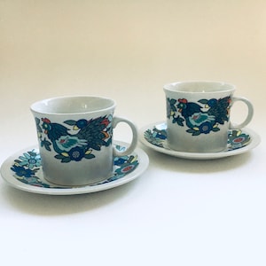 Juego de Taza de Té/Café y Platillo Pontesa Ironstone de Diseño Vintage, España Años 70