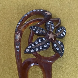 Vintage Victorian Celestial Star Floral Jeweled Faux Tortoiseshell Celluloid Hair Stick Pick