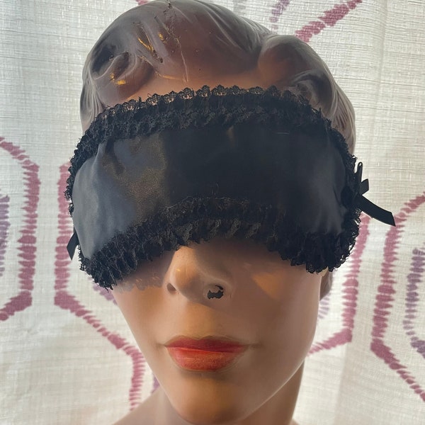 Vintage Deadstock Black Satin and Lace Sleep Mask by Frederick's of Hollywood